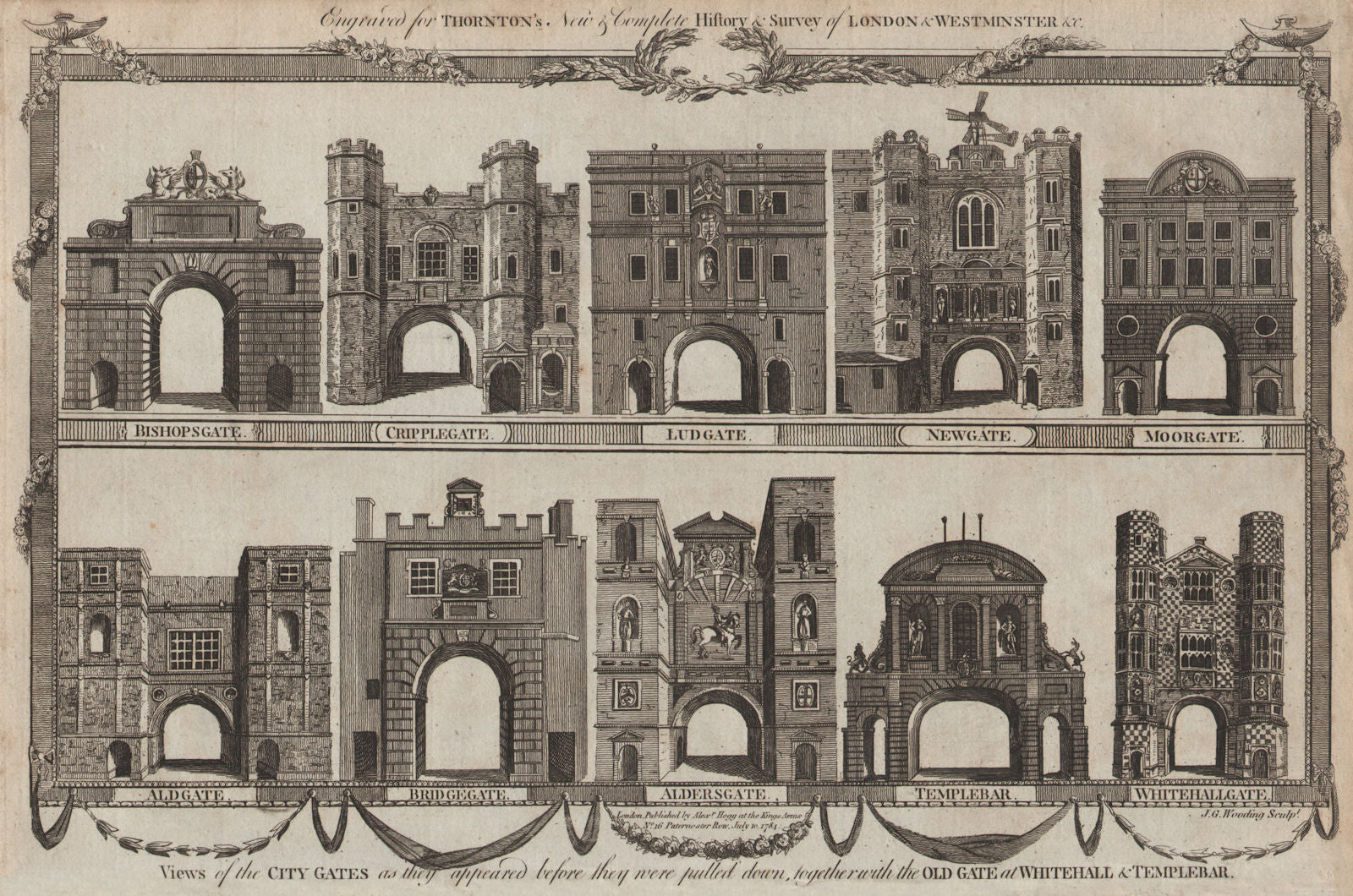 LONDON CITY GATES Moorgate Aldgate Bishopsgate Cripplegate Ludgate Newgate+ 1784